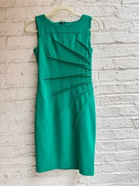Sleeveless Emerald Calvin Klein Sheath Dress with Front Pleat Detail